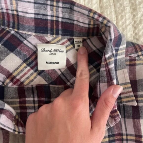 Baird McNutt Plaid Linen Long Sleeve Button Down Men’s Shirt Size medium - Picture 5 of 8